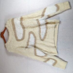 STORIA Womens Cream Fuzzy Oversized Extra‎ Long Sleeves Cozy Sweater Size L